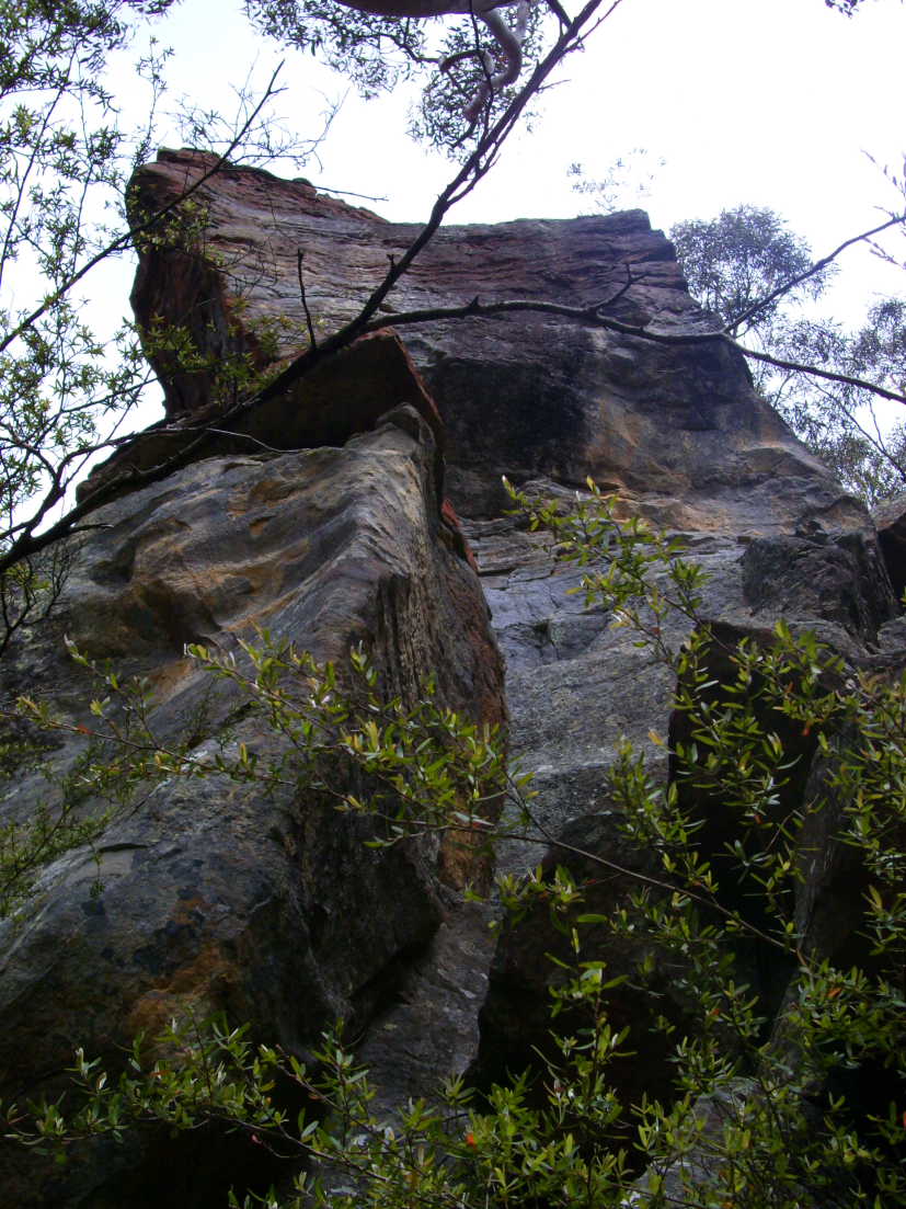 Looking up to the top of the ruined caste formation